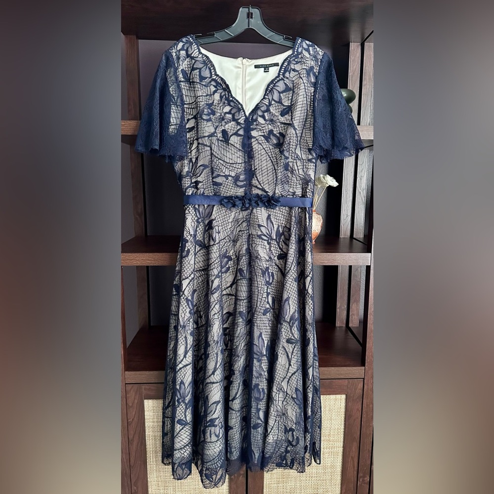 Alex Marie Blue Lace Flutter Sleeve Midi Tea Length Dress Size 12
